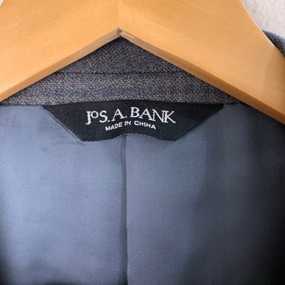 Jos A Bank Size 41L Men's Wool Sport Silk Blazer Jacket Blue Gray Plaid Career - Picture 6 of 8